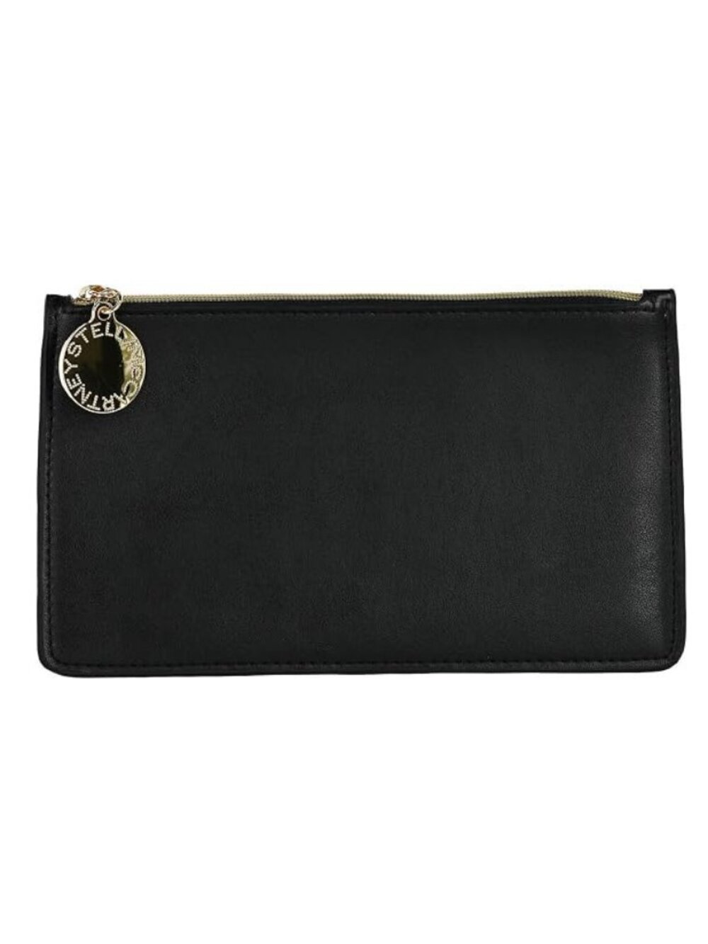 Stella McCartney Black Zip Pouch Gold Logo Medallion